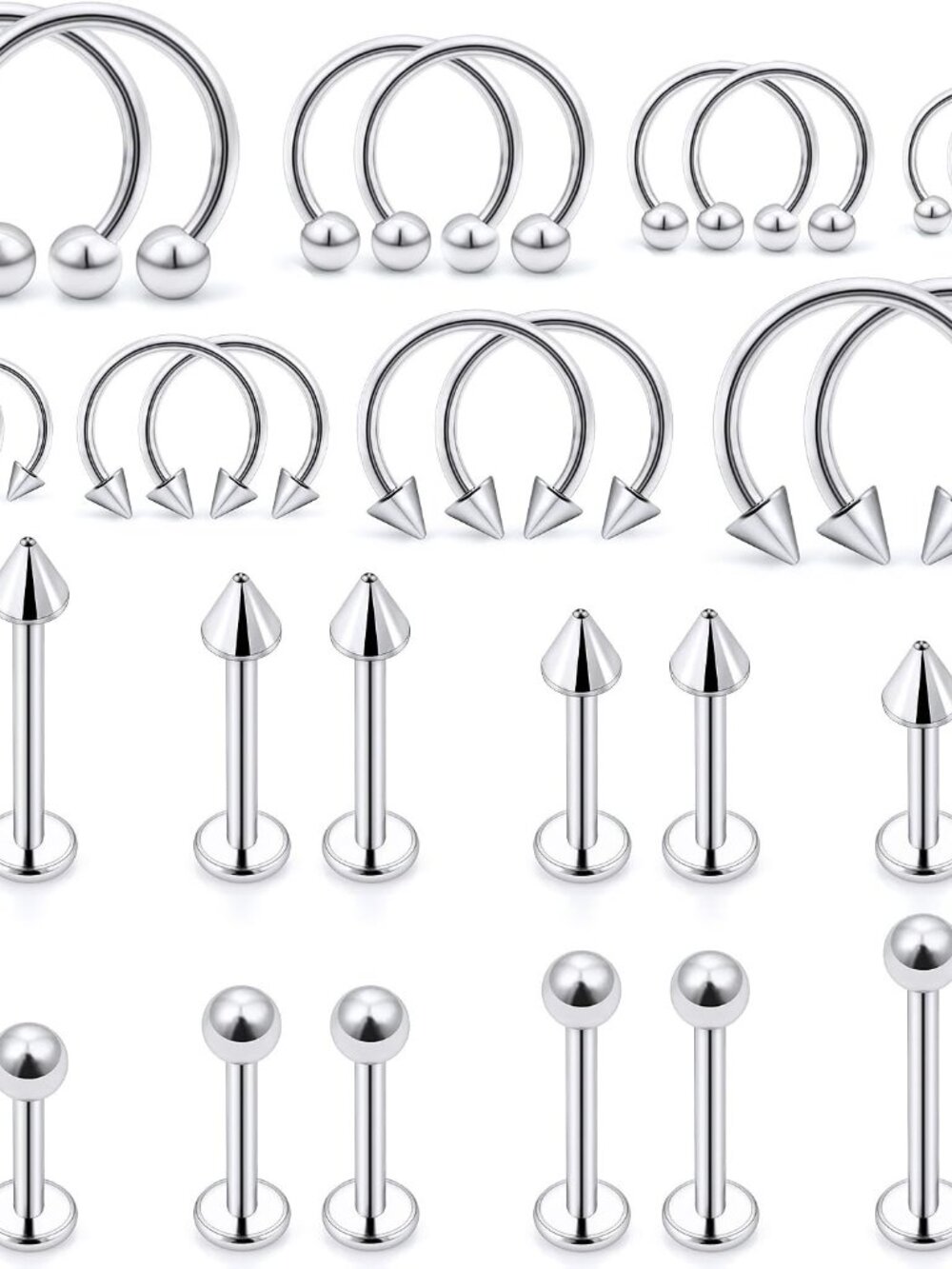 Lip Rings 32PCS Labret Jewelry Monroe Lip Barbell Ring Snake Bite Piercing Jewel